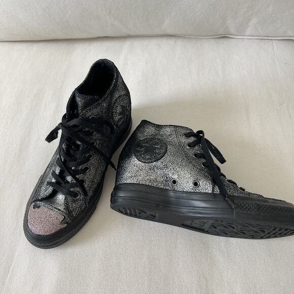 Converse Chuck Taylor All Star Hidden Heel Wedge Silver Black Sparkle - Picture 3 of 7